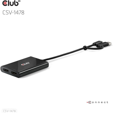 CLUB3D DisplayPort razdjelnik CSV-1478 USB-C na 2x DisplayPort
