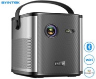 BYINTEK Projektor prijenosni 3D LED DLP UFO U80 MAX, Google TV, dvostruki WiFi, Bluetooth, punjiva baterija, daljinski upravljač, crni