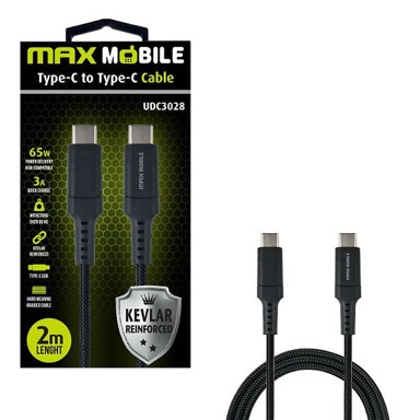 MAX MOBILE Kabel Type-C Type-C kevlar, crni