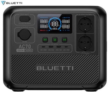 BLUETTI Prijenosna stanica za punjenje AC70 1000 W, baterija 768 Wh, BMS sustav, crna