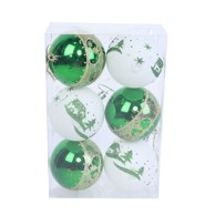 Božićne kuglice, set 6 kom, 8 cm, zelena i bijela