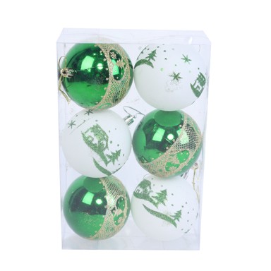 Božićne kuglice, set 6 kom, 8 cm, zelena i bijela