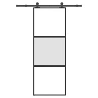 Klizna vrata s priborom 76 x 205 cm kaljeno staklo i aluminij 2 vodoravne šipke mat i prozirno