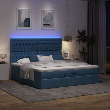 Otoman krevet s madracem i LED, 160 x 200 cm, tkanina, plavi
