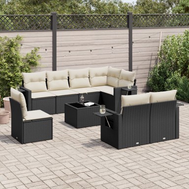 9-dijelni set vrtnih sofa s jastucima crni od poliratana