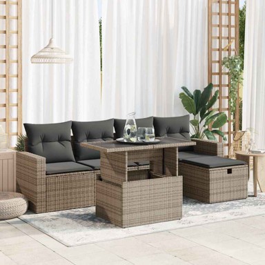 6-dijelni set vrtnih sofa od poliratana s jastucima sivi