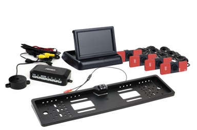 AMIO Parking senzori, 4 kom, crni, 16,5 mm, unutarnja montaža, TFT02 4,3'' zaslon, buzzer, HD-402-LED kamera za rikverc