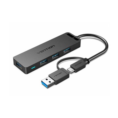 VENTION 4-portni USB 3.0 hub, Type C USB 3.0 2-in-1 Interface i Power Supply 0,15m