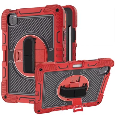 NIKCORP Robusna zaštitna maska za iPad Pro 11 (2018/2020/2021) s rotirajućim stalkom držačem i naramenicom, crvena