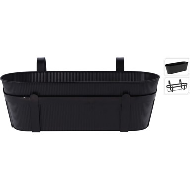 Metalna tegla žardinjera L37 cm, crna, s držačem