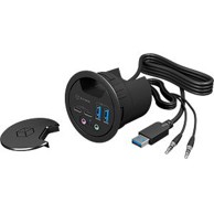 ICY BOX USB hub IB-HUB1403B, USB-A, 2x 3.5mm, 2x USB-C, 2x USB-A 3.0, audio, crni, ugradbeni