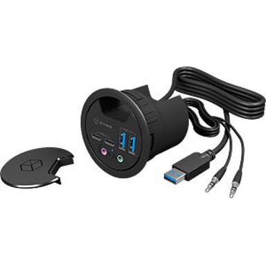 ICY BOX USB hub IB-HUB1403B, USB-A, 2x 3.5mm, 2x USB-C, 2x USB-A 3.0, audio, crni, ugradbeni
