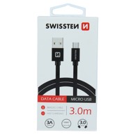 SWISSTEN Kabel Micro USB Platneni (Crni, 3M)