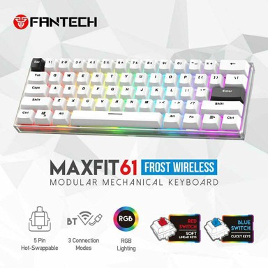 FANTECH Bežična gaming mehanička tipkovnica Max Fit 61, crveni switch, bijela