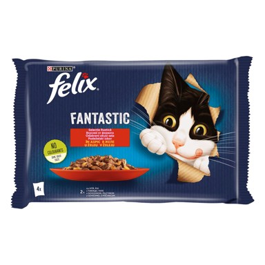 FELIX FANTASTIC Hrana za mačke s govedinom u želeu i s piletinom u želeu, 4x85g