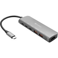 SANDBERG Dock USB-C HDMI + 2×USB-A + 2×USB-C + PD100W, siva