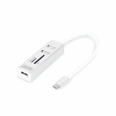 DIGITUS USB HUB 3× USB-A + USB-C + čitač kartica DA-70243