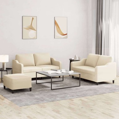 3-dijelni set sofa s jastucima krem od tkanine