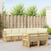 Setovi sofa s jastukom, 8 kom, čvrsto drvo akacije, bijelo-krem