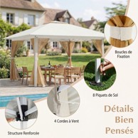 COSTWAY Pop-Up Gazebo 394 x 394 cm s mrežom protiv komaraca, bež