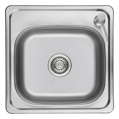 KUCHINOX Sudoper s jednim koritom 47,5 x 47,5 cm, dozator tekućine za desnu stranu, čelični set, kromirani