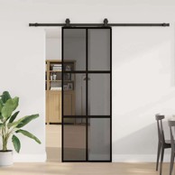 Klizna vrata s priborom od kaljenog stakla tamnoprozirna 76x205 cm crna