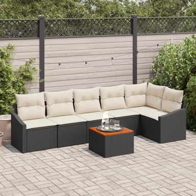7-komadni vrtni sofa set s jastučićima od poli ratana, crni akacija