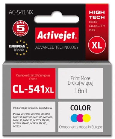 ACTIVEJET Zamjenska tinta AC-541NX za Canon pisač CL-541XL Supreme, 18 ml, plava, žuta, crvena