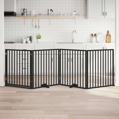 Vrata za pse s vratašcima 4 panela sklopiva 320 cm drvo topole 80 x 90 x 2 cm, crna