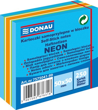 DONAU Samoljepljivi blok, 50 x 50 mm, 250 listova, neon plavi
