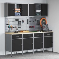 Set radnog ormara i ploče s kukama 10-dijelni MDF i metal, crna