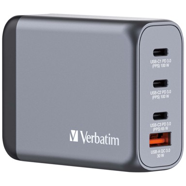 VERBATIM Adapter GNC-100, GaN, 100W, 3xUSB-C PD, 1xUSB-A QC 3.0