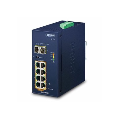 PLANET Switch PLT-IGS-1020PTF, industrijski, 8-portni, GbE 802.3at PoE (240W), 2x 100/1000X SFP, -4075°C