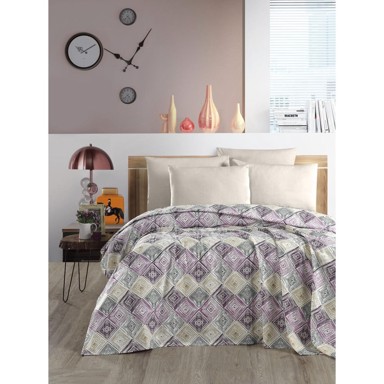 MILA HOME Ljubičasti/krem pamučan prekrivač 200x230 cm Pique