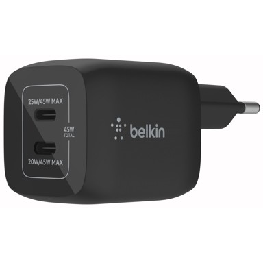 BELKIN Punjač 2xUSB-C 45W PD 3.0, PPS WCH011vfBK, crni
