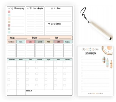 Planer kalendar XXL za hladnjak, magnetska ploča za suho brisanje, s markerom