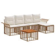 Set vanjskih sofa, 6 kom, poliester, sa stolom, prirodno-kremasto bijela