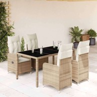 5-dijelni vrtni bistro set od poliratana s jastucima, 150 x 90 x 75 cm, bez naslona za noge, bež