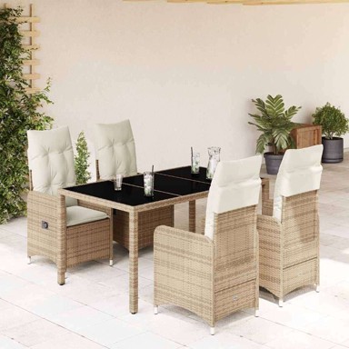 5-dijelni vrtni bistro set od poliratana s jastucima, 150 x 90 x 75 cm, bez naslona za noge, bež