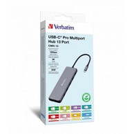 VERBATIM USB-C Hub CMH-13, 10 000 Mbit/s, srebrna