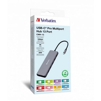 VERBATIM USB-C Hub CMH-13, 10 000 Mbit/s, srebrna