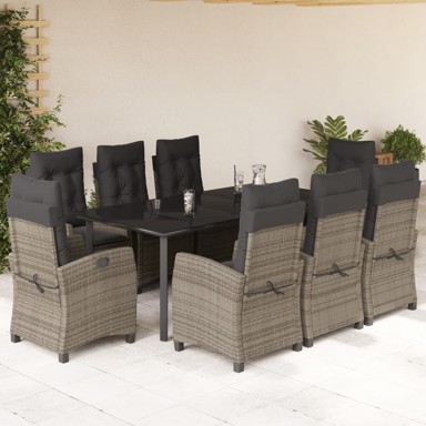 9-dijelni vrtni blagovaonski set, od poliratana, sivi 