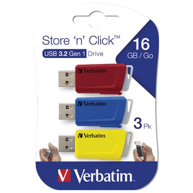 VERBATIM USB stick Store'n'Click 3 x 16 GB, USB 3.0, razne boje