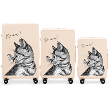 WINGS Set kofera MEOW, 3 kom, ABS+, prljavo bijela