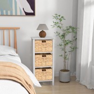 4-katni noćni ormarić s 3 košarice od morske trave, 36x30x80cm, bijeli