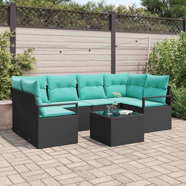 Set sofa 7 kom, poliratan, crna i plava
