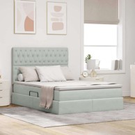 Krevet s LED lampicom 140 x 190 cm baršun, svijetlosivi