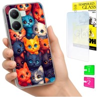 Maskica za Xiaomi Poco X7 Pro 5G, s foto tiskom, s mačkom, sa zaštitnim staklom 9H
