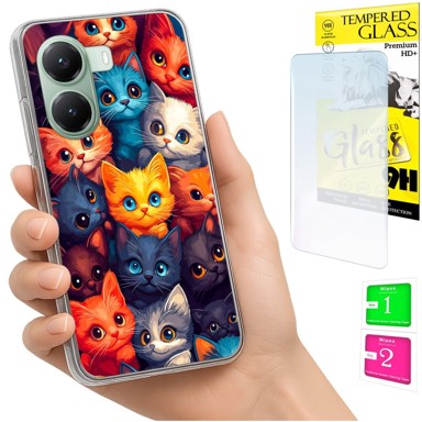 Maskica za Xiaomi Poco X7 Pro 5G, s foto tiskom, s mačkom, sa zaštitnim staklom 9H
