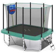 Trampolin 3u1 s ljestvama i košem 317x255x270 cm, zeleni